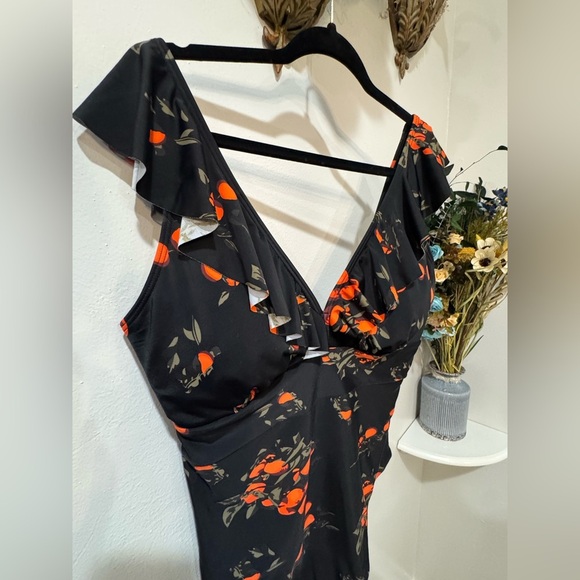COCOSHIP Black and Red Floral One Piece Swimsuit - Picture 2 of 7
